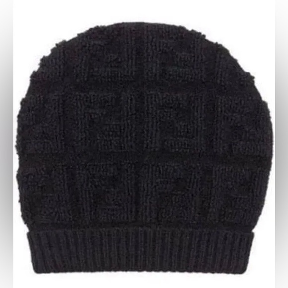 Fendi FF Logo Knit Black Hat Beanie - Picture 1 of 6